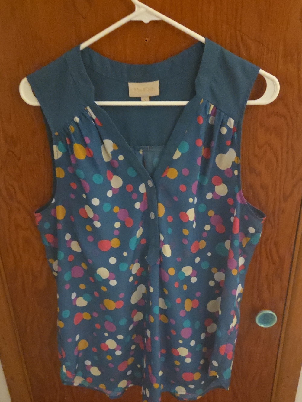 ModCloth Blue Sleeveless Tank Top | Colorful Polka Dot | Size L